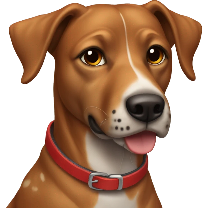 A Kurtzhaar dog with a brown head and spotted body and a red collar emoji