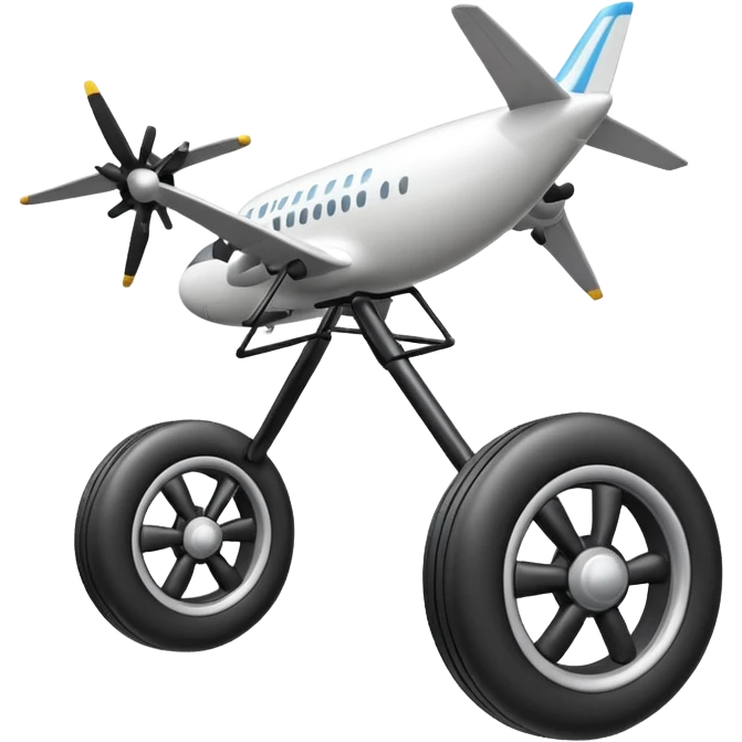 Emoji-style airplane landing gear with a single inflated, puffy wheel and a strut, cartoon-like, 3D, soft rounded shapes, clean lines, isolated on white background, minimal shading, emoji aesthetic emoji