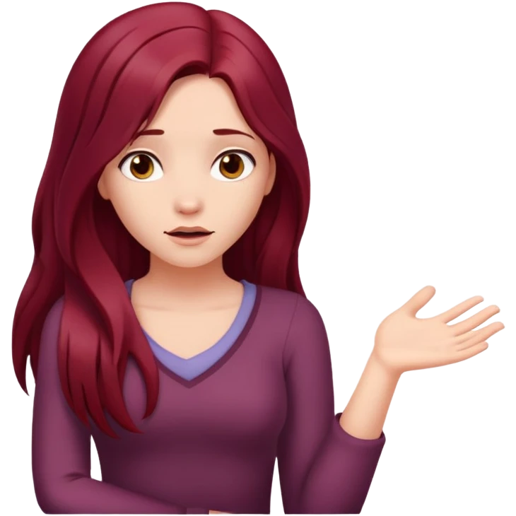 Beautiful long burgundy haired girl, shrugging shoulders emoji