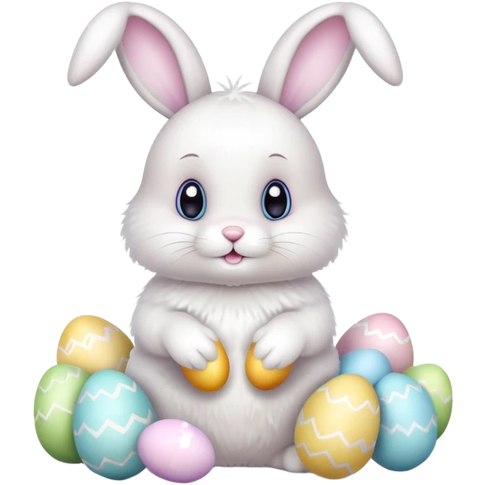 cute Easter bunny with Easter eggs emoji