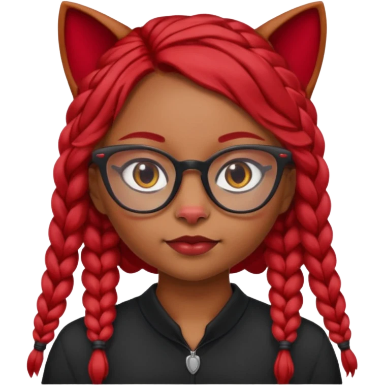 Dark Tan girl with long red plaits and red trimmed cat eye glasses head neck and shoulder shot only emoji