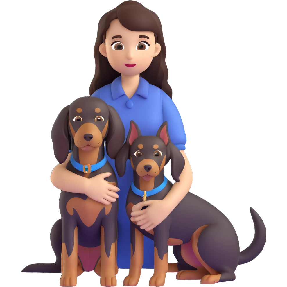 Black long-haired girl holding Doberman emoji
