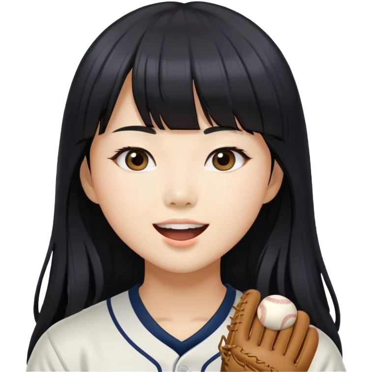 Asian woman with long black straight hair with bangs cheering for Doosan Bears baseball team emoji