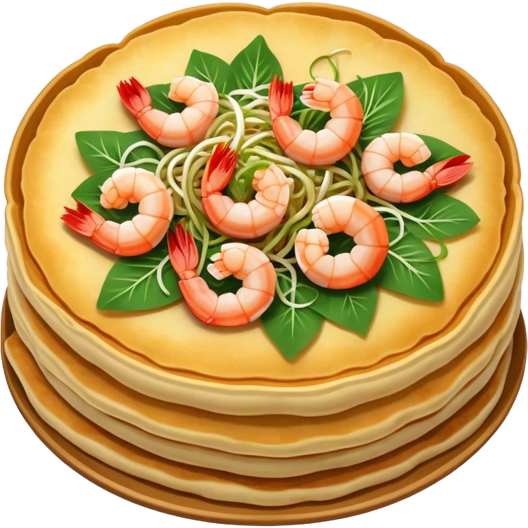 Cinematic Realistic B√°nh x√®o Dish Emoji, depicted as a crispy Vietnamese pancake filled with shrimp, pork, and bean sprouts rendered with dynamic textures and vibrant, appetizing lighting. emoji
