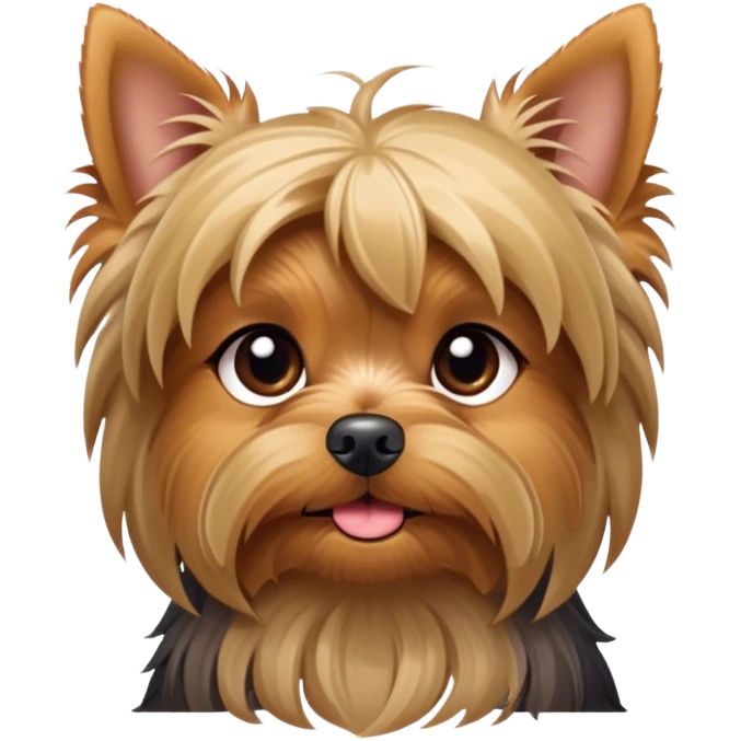 Cinematic Cute Yawning Yorkshire Terrier Portrait Emoji, Head tilted with a playful, drowsy expression and droopy, adorable eyes, featuring a soft, well-groomed fur in rich hues, simplified yet irresistibly endearing, highly detailed, glowing with a warm, cozy radiance, high shine, exuding a relaxed yet spunky charm, styled with a gentle, soft glowing outline, capturing the essence of a Yorkshire Terrier mid-yawn that seems as if it could cuddle right off the screen! emoji