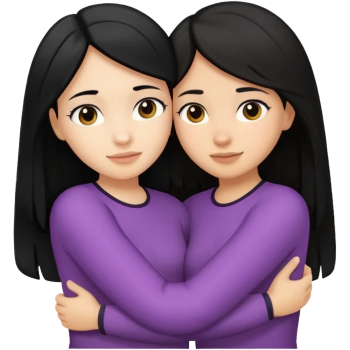 two girls - 1 black haired light skin and second is light skin brunette are hugging emoji