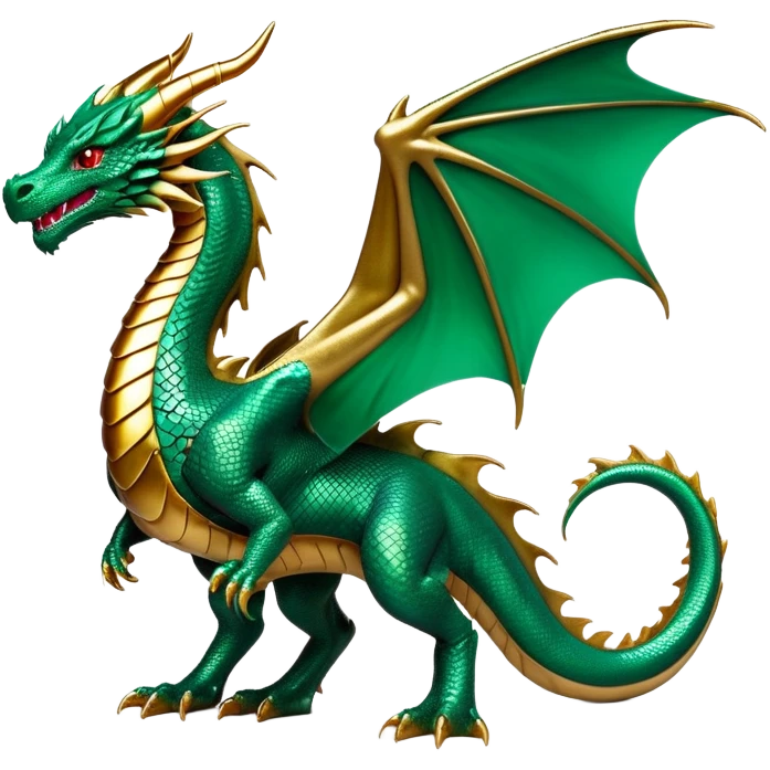 cinematic-noble-dragon-full body-emoji,-poised-and-majestic,-with-a-sinuous,-elongated-build-and-shimmering,-scale-covered-skin-in-hues-of-emerald-and-gold,-piercing,-fiery-eyes,-simplified-yet-sharp-and-sophisticated-features,-highly-detailed, zoomed out showing the serpentine body emoji