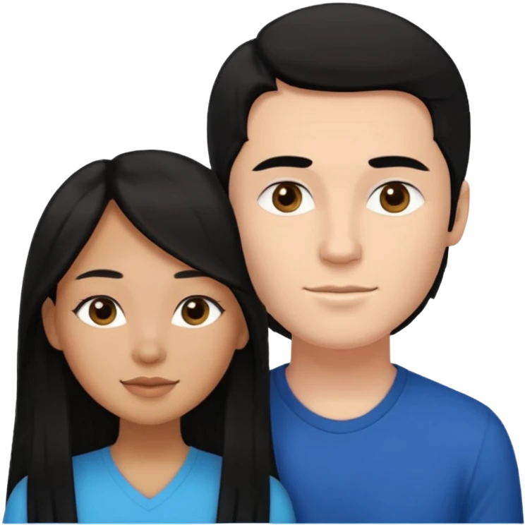 Mixed race couple, white male with mixed female (asian & black)
the female is more asian than she is black, she has long hair and very tanned skin, and black eyes
The male is french, he has thick luscious hair emoji