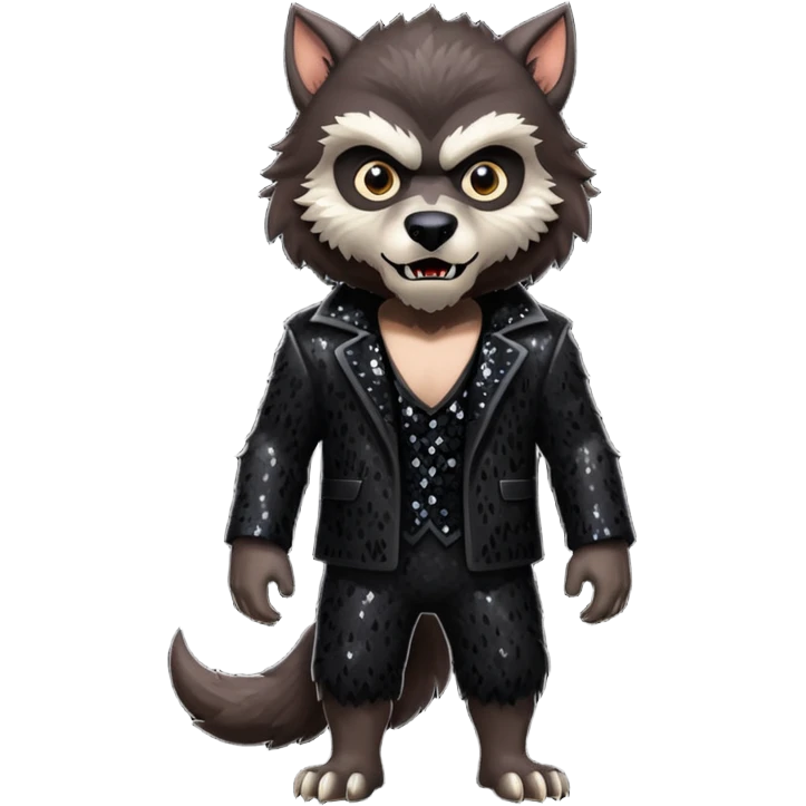 The Werewolf from Universal Monsters with dark brown fur, black sequin outfit emoji