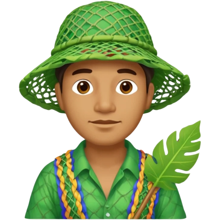 Hawaiian man with colorful cloth and leaf hat green and fishing net emoji