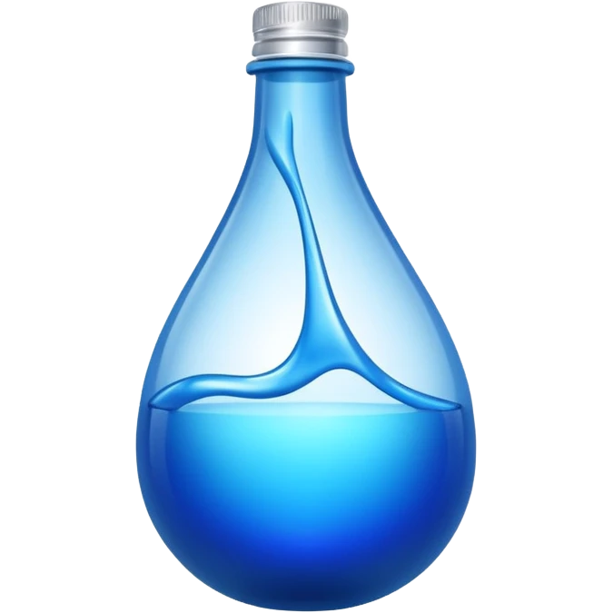 "Abstract logo symbol representing plastic blow molding, a drop of blue liquid plastic transforming into a solid bottle shape, futuristic, metallic texture, blue and silver gradient, white background, high definition app icon." emoji