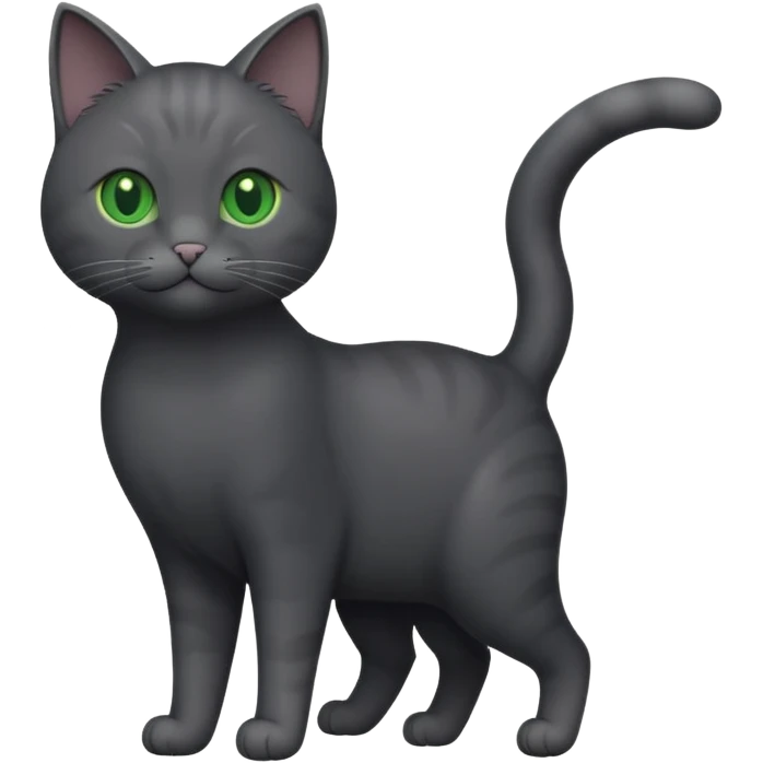 full body gorgeous solid dark grey cat with green eyes, white paws and white whiskers playing emoji