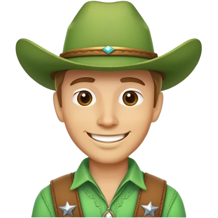 Smiling cowboy wearing a bright green cowboy hat emoji