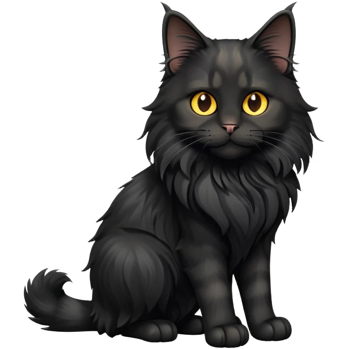 cinematic-cute black-maine-coon-cat-full-body-on all fours-emoji,-head-tilted-playfully-and-inquisitively,-sleek--black-fur,-simplified-yet-adorable-features,-highly-detailed,-glowing-with-a-warm,-friendly-glow -simplified-yet-realistic emoji