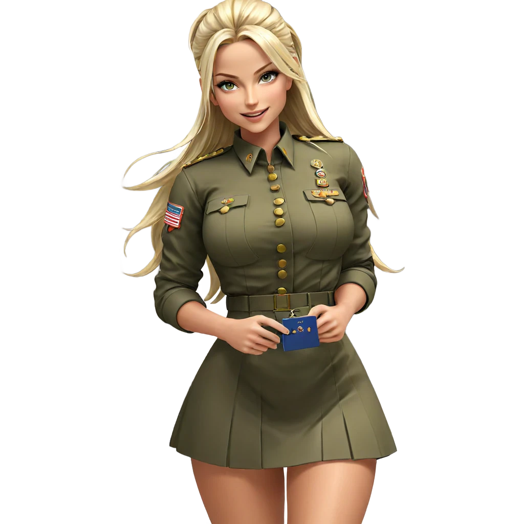 smiling girl in military uniform emoji