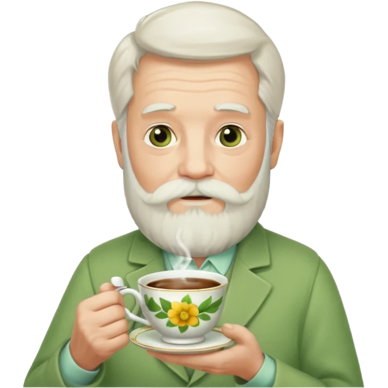 Bearded elderly with teacups long beard green shoot emoji