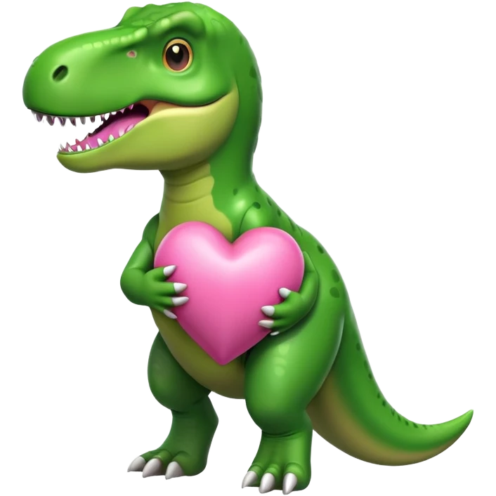a t. rex holding a pink heart emoji