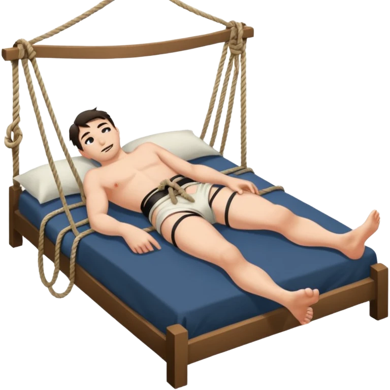 Male tied to bed on his back bdsm bondage emoji