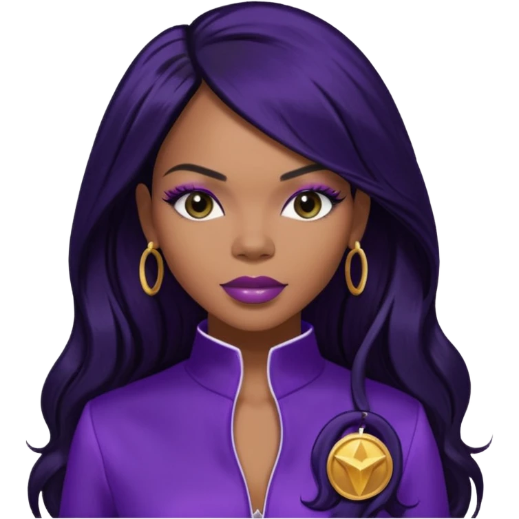 Tenitra Michelle Williams, R&B Singer (b.1979) from Destiny's Child with long jet black hair, medium dark skin, dark purple outfit emoji
