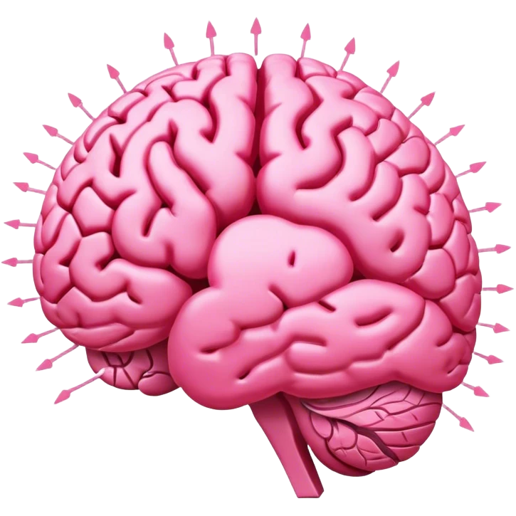 A ** pink human brain** with a protector energy of thoughts... radiating loving thoughts while it rewires itself hearts emoji