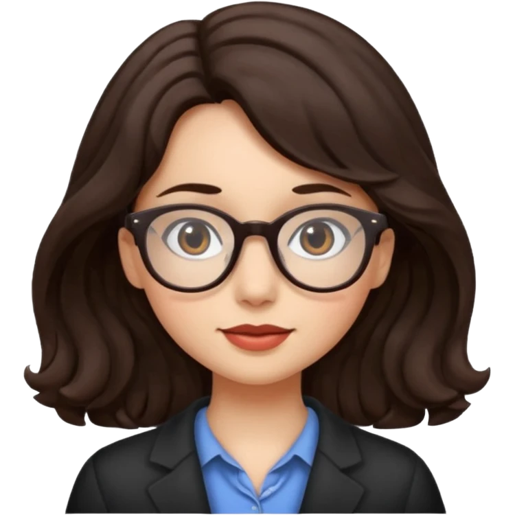 chica de cabello de un largo medio y ondulado cafe obscuro de lentes y con piel blanca emoji