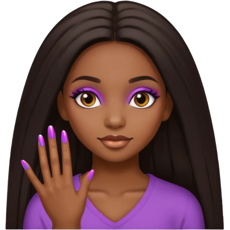 face girl with nails and cute make up black girl strait hair super long emoji