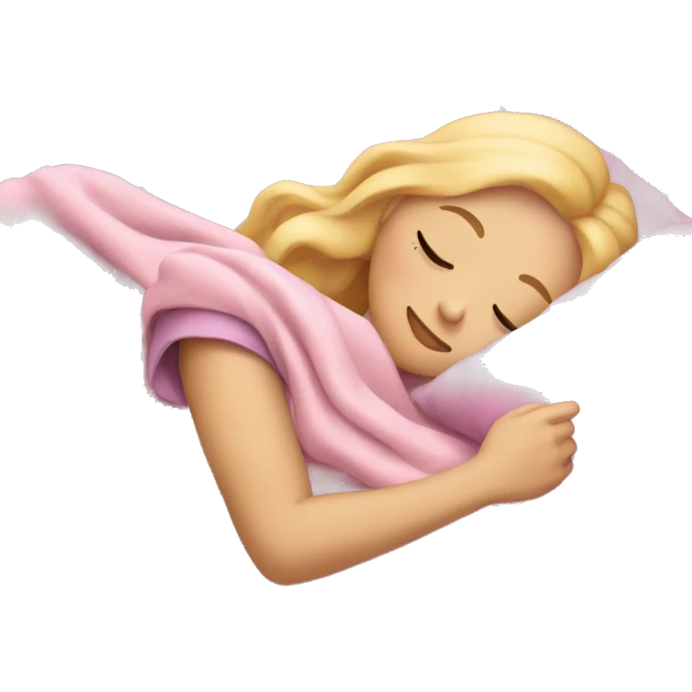 blonde girl sleeping on side with pink blanket emoji