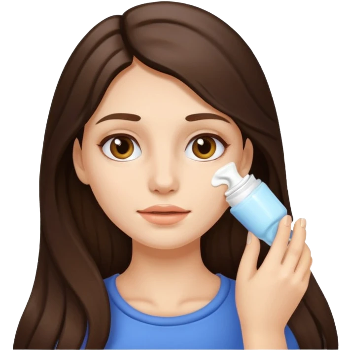brunette girl with long hair without a t-shirt applies cream to her face emoji