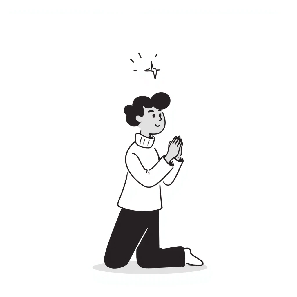 Person kneeling in prayer, talking to God, spiritual moment emoji
