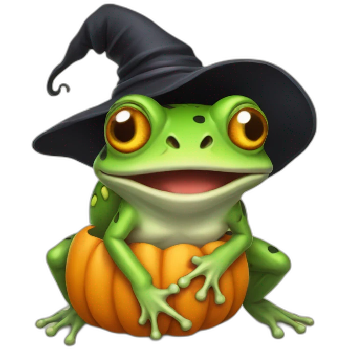 Witch frog with pumpkin and Skeleton emoji
