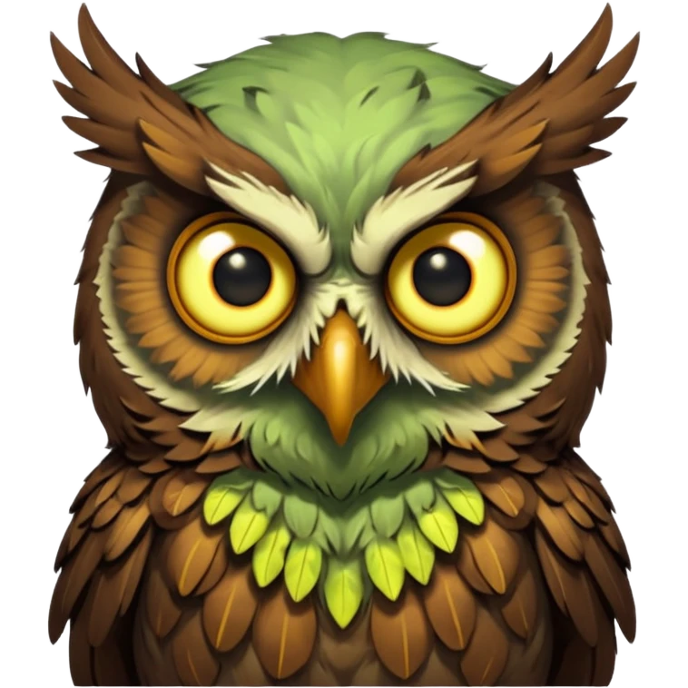 zombie owl portrait, head and shoulders only, ragged feathers, glowing eerie eyes, haunted night creature vibe, 3D cartoon, mobile game icon style, clean background, no text, no watermark
 emoji