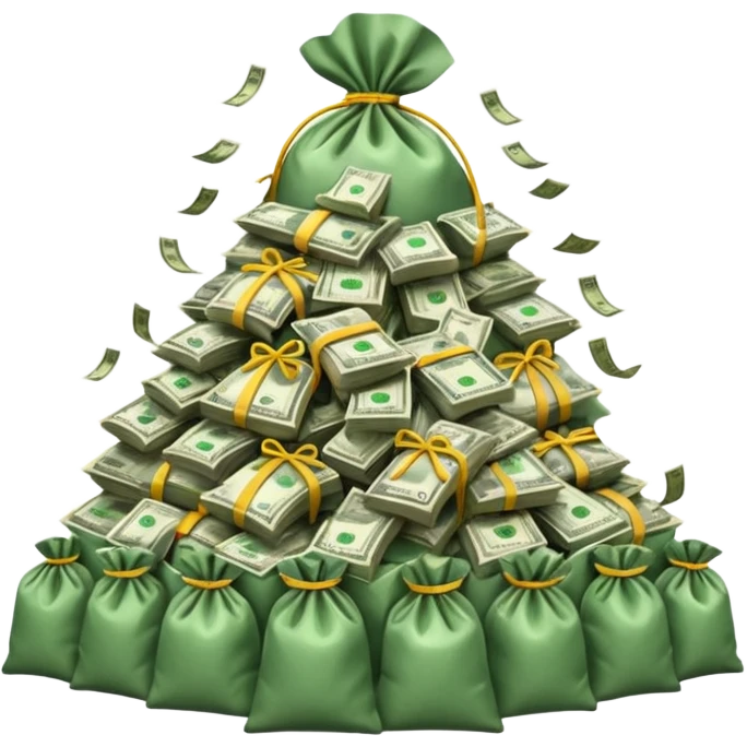 mountain of cash, with bags of money arount emoji