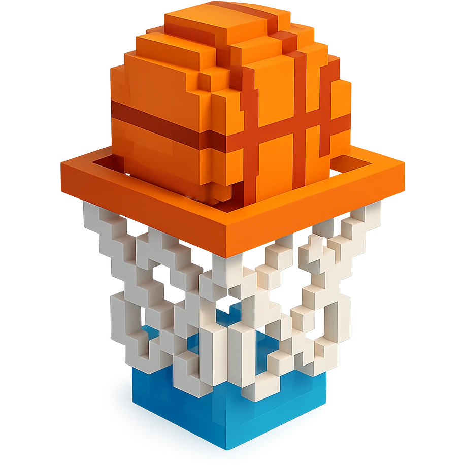 A voxel-style basketball in a net emoji