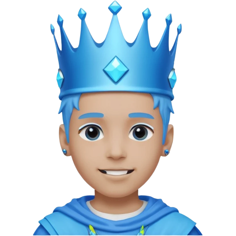 boy neon cyberpunk light blue happy crown white and blue emoji