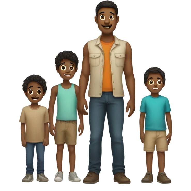Tan skin man with dark hair and his 4 kids  emoji