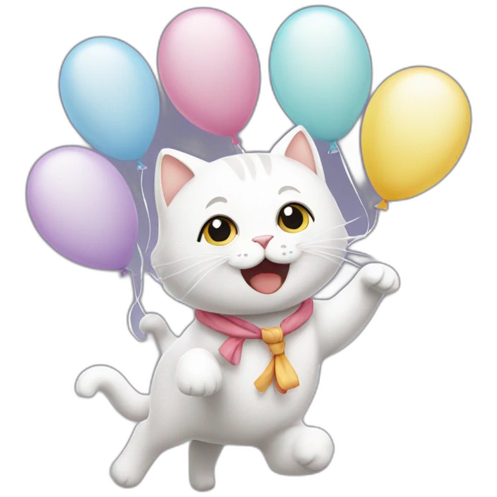 white-cat-Celebrating-balloons  emoji