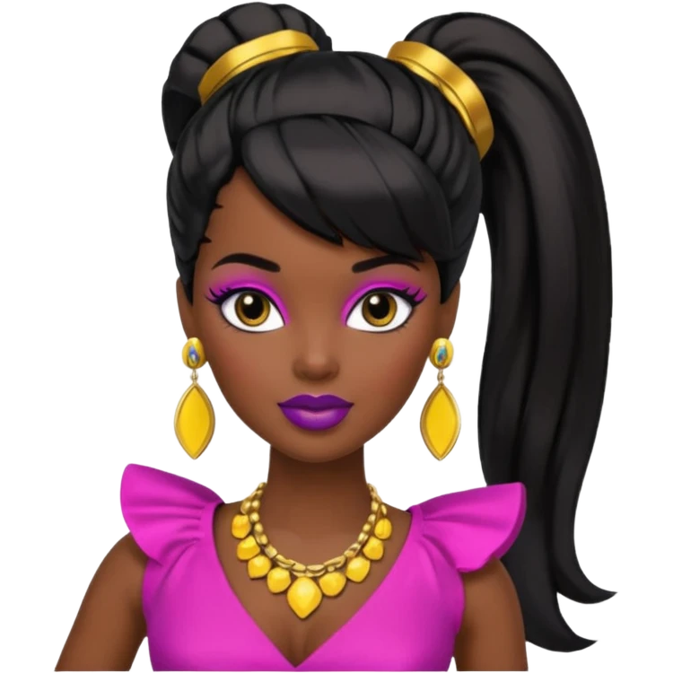 Dark Black barbie with ponytail and swoop bang emoji