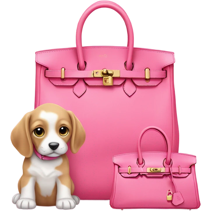 Pink birkin bag with puppy emoji