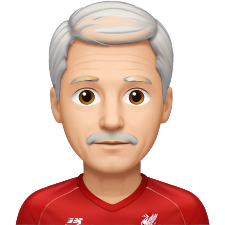 A man with grey hair in his 40s wearing a Liverpool jersey  emoji