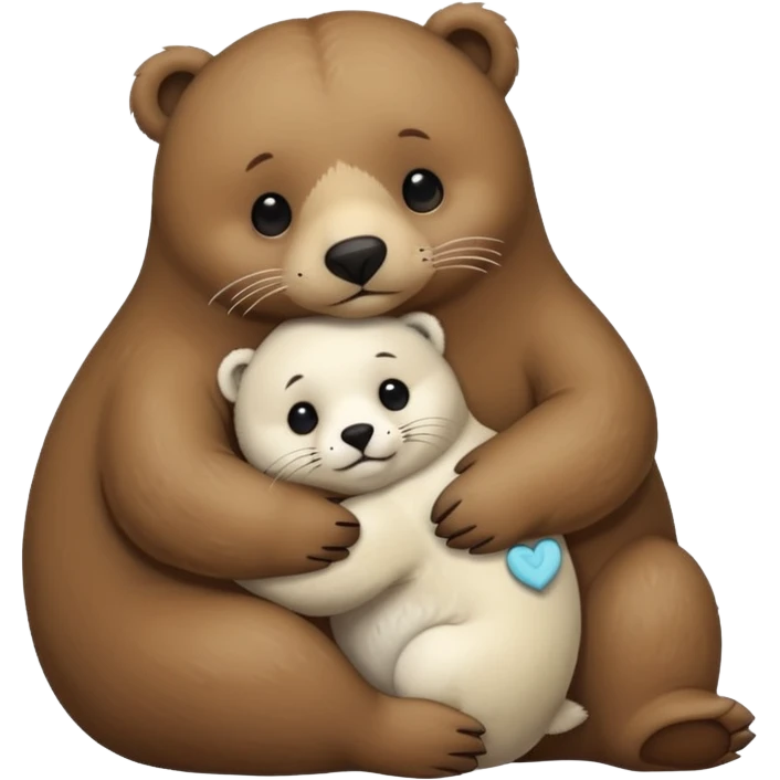 small white seal hugging a big brown bear emoji