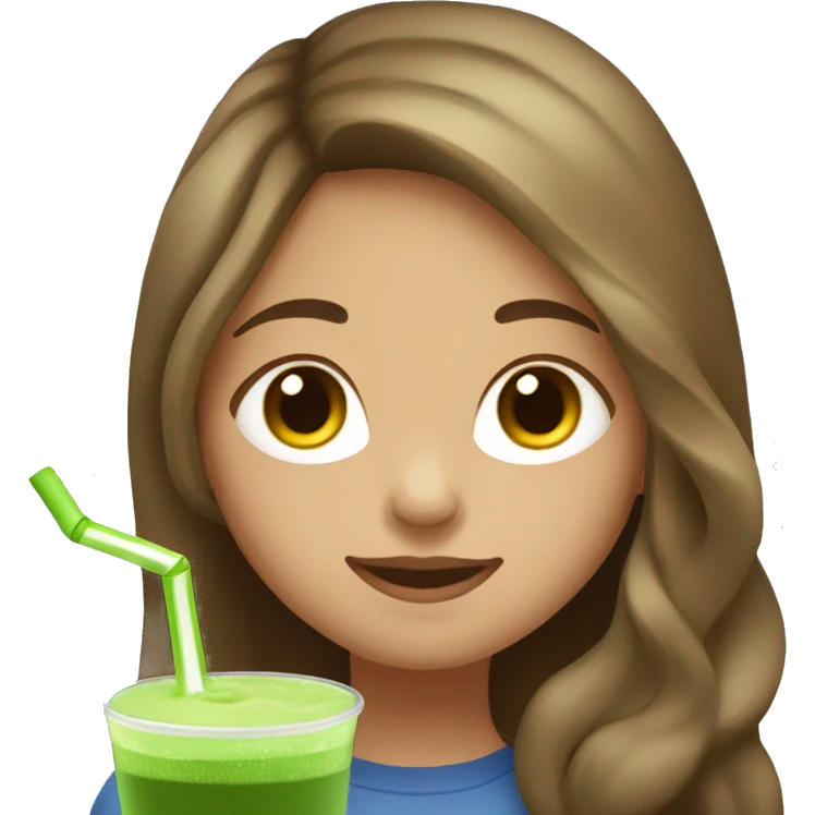 A light skinned girl with long brown hair that’s drinking matcha emoji