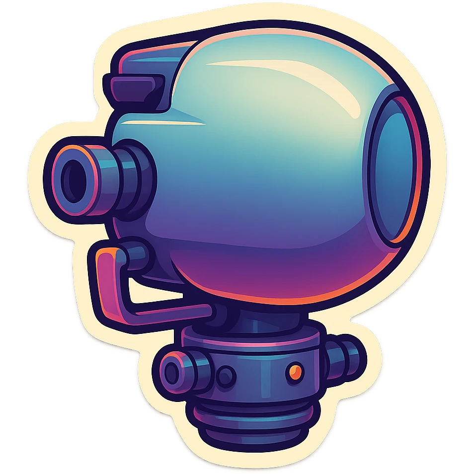 Spotlight in retro stickers style, rotated fully to the left (side view), no beam. emoji