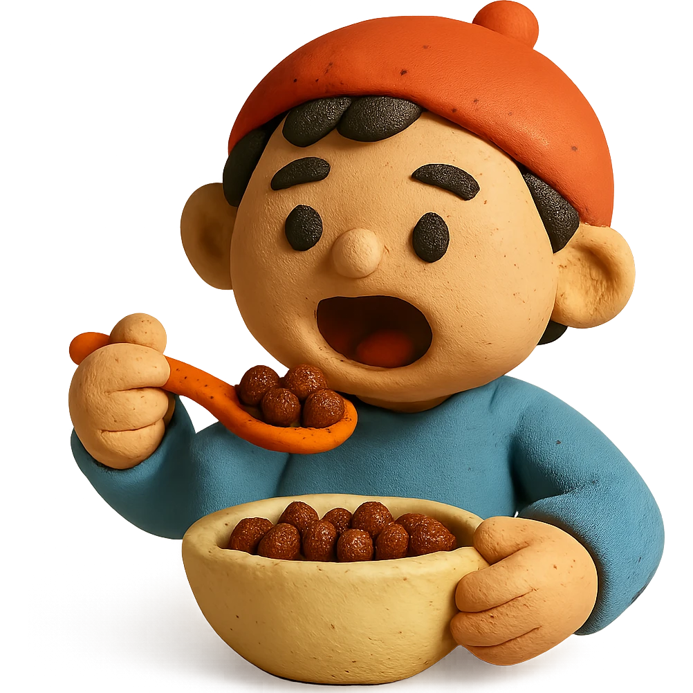 kid eating a bowl of chocolate cereal emoji