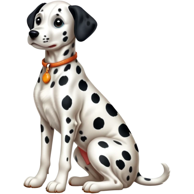 cinematic-[dalmatian dog]-realistic-full-body-sitting-emoji,-tail-resting-loosely-beside-its-paws,-head-tilted-dramatically,-sleek-[spotted]-fur,-simplified-yet-realistic-focused-features,-highly-detailed,-glowing-with-an-almost-sarcastic-glow emoji