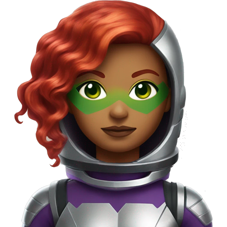 dc comics starfire red hair, green eyes, purple and silver spacesuit emoji
