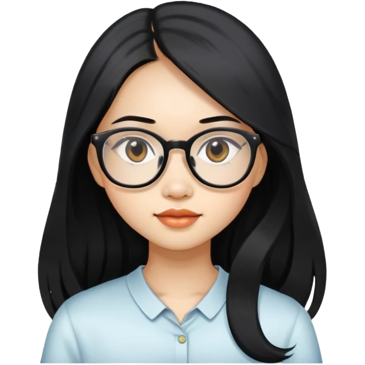 young Vietnamese girl head with very long black hair and glasses emoji