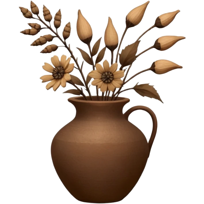 Dried flowers and pods in a brown vase emoji