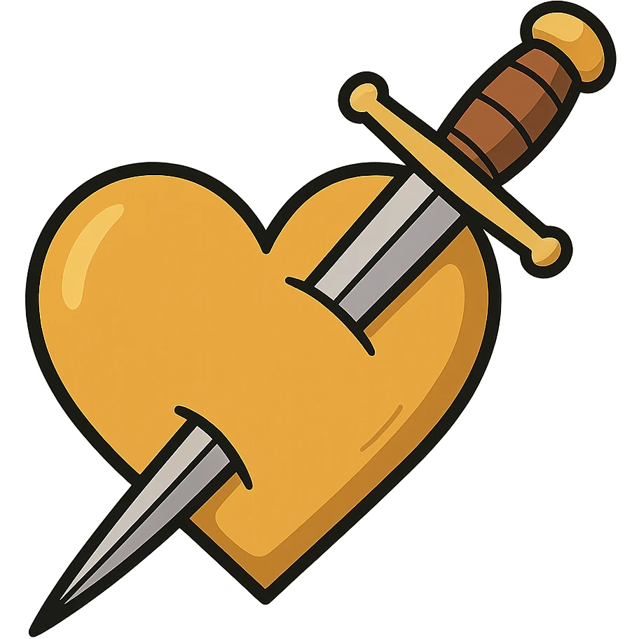 golden heart with a golden dagger crossing it emoji