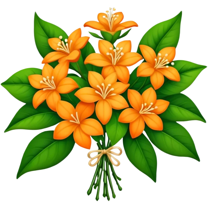 big bouquet Orange Jasmine, luxuriant, stem, leaf emoji