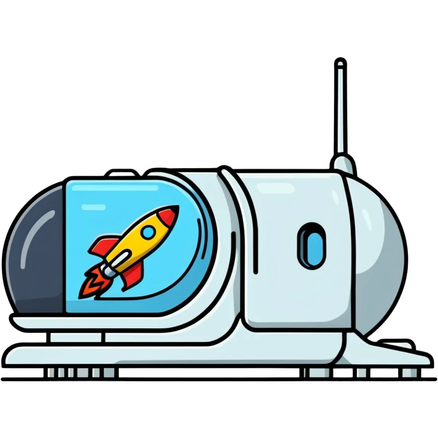 MRI machine that is decorated like a rocketship emoji